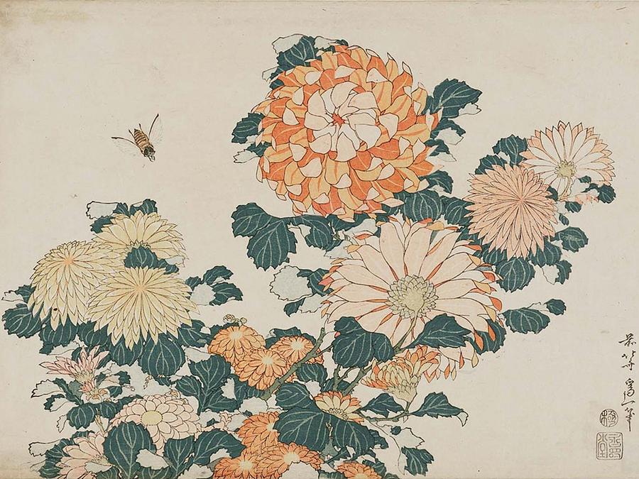 Katsushika Hokusai Painting - Chrysanthemums And Horsefly by Katsushika Hokusai