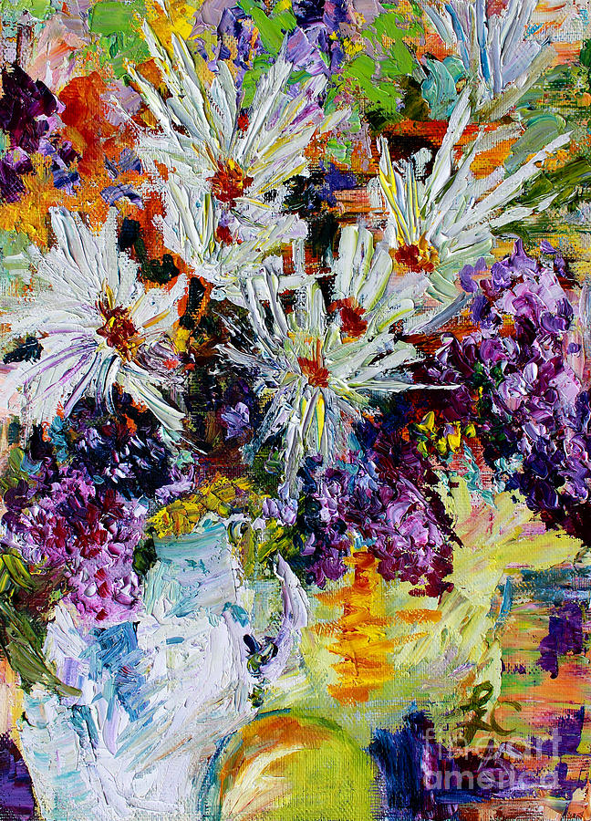 Chrysanthemums and Lilacs Still Life Painting by Ginette Callaway