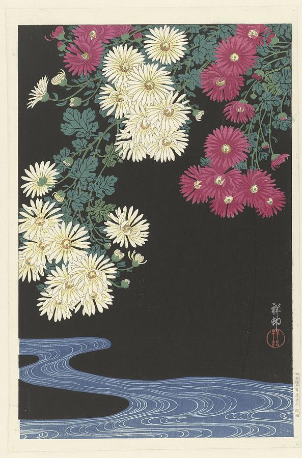Chrysanthemums and Running Water Painting by Ohara Koson