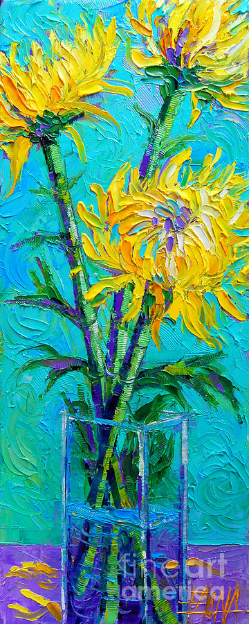 Chrysanthemums In A Vase Painting by Mona Edulesco