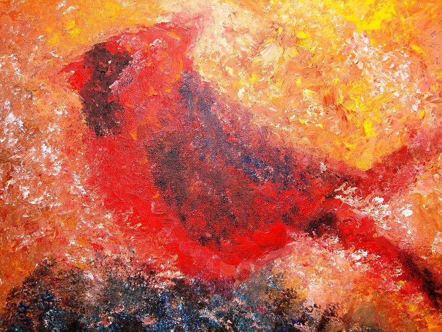 Chubby Cardinal Painting by Laura  Grisham