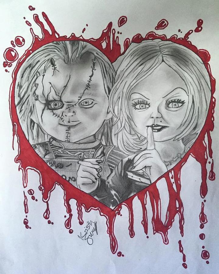 Childs Play Drawing - Chucky and Tiffany by Kristin Salley.