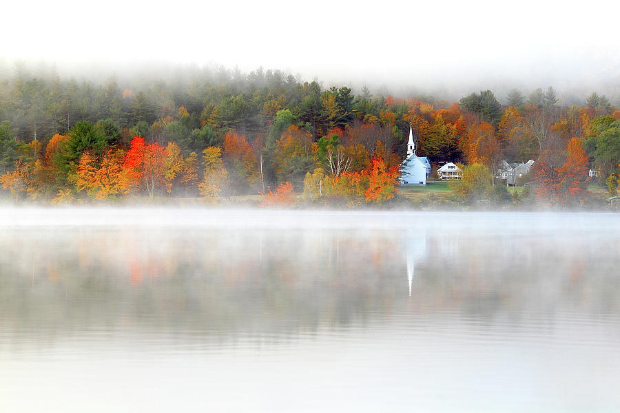 Fog Photograph - Church Across The Lake by Brian Pflanz Fog Photograph - Church Across The Lake by Brian Pflanz