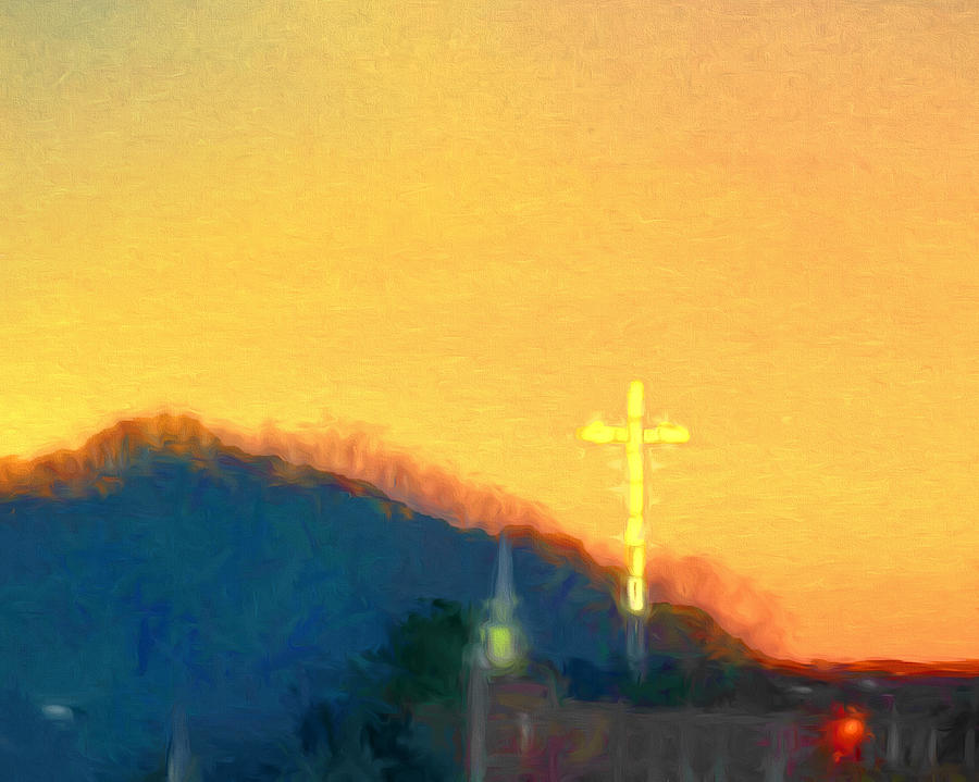 Church and Cross at sunset Photograph by Denise Beverly