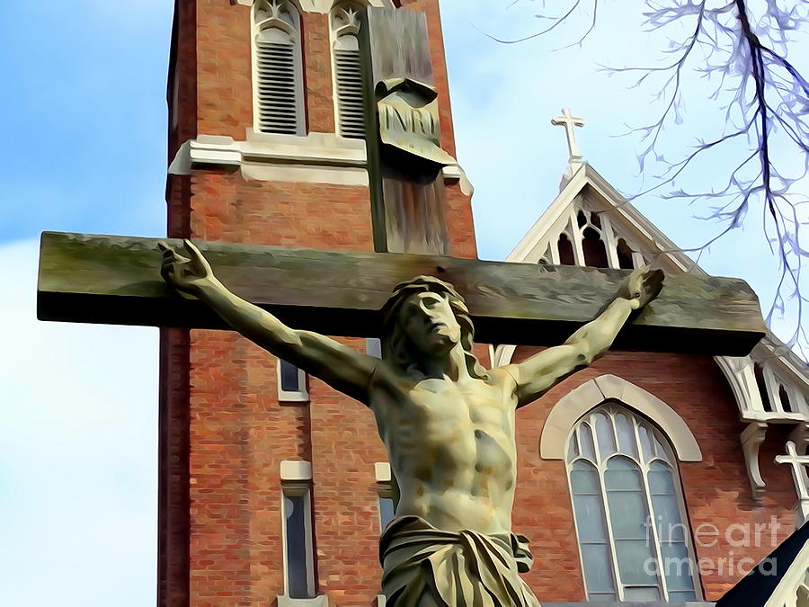 Church And Crucifixion Digital Art by Ed Weidman