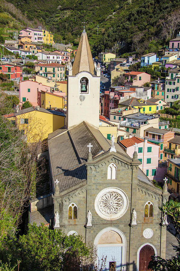 Church and town of Riomaggiore Italy Photograph by John McGraw