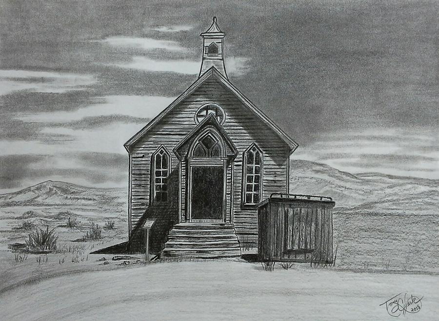 Landscape Drawing - Church  at Bodie  by Tony Clark