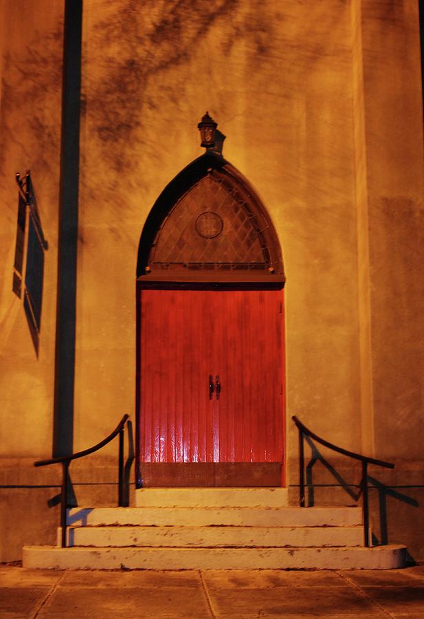Church Door At Night Photograph by Cynthia Guinn