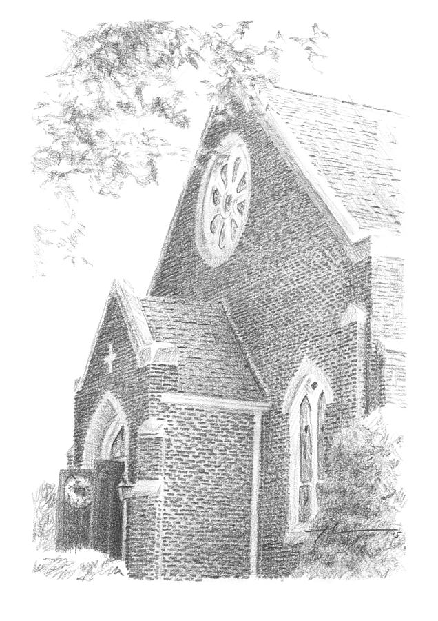 Church Front Drawing Drawing by Mike Theuer Church Front Drawing Drawing by Mike Theuer