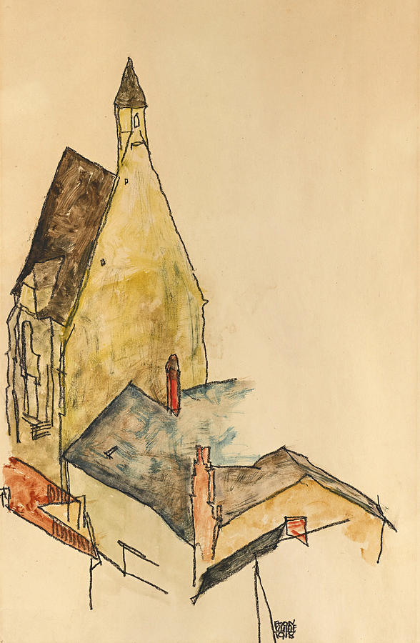 Church Hospital Modling Drawing by Egon Schiele