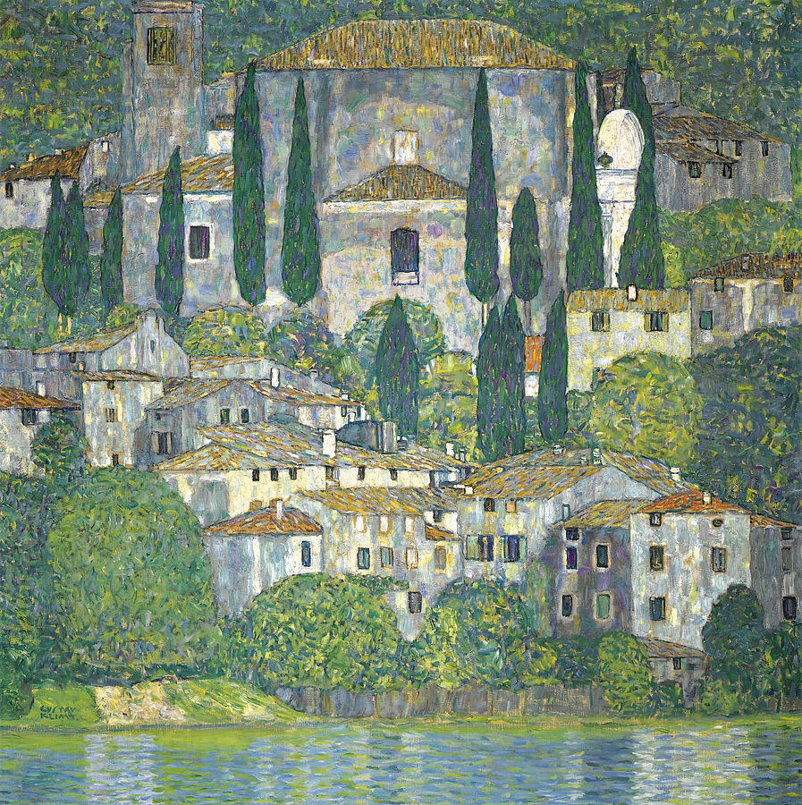 Church in Cassone. Landscape with Cypresses Painting by Gustav Klimt