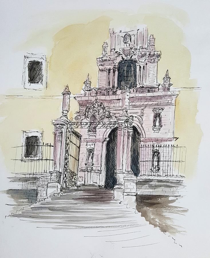 Pen Painting - Church in Mexico by John Entrekin