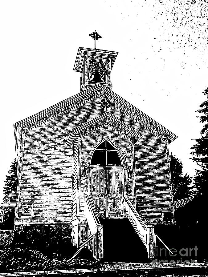 Church in Montana Engraved Effect Digital Art by Karen Francis