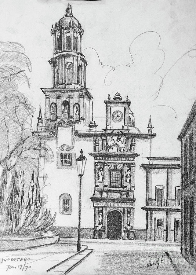 Tree Drawing - Church in Queretaro, MX by Anthony Vandyk