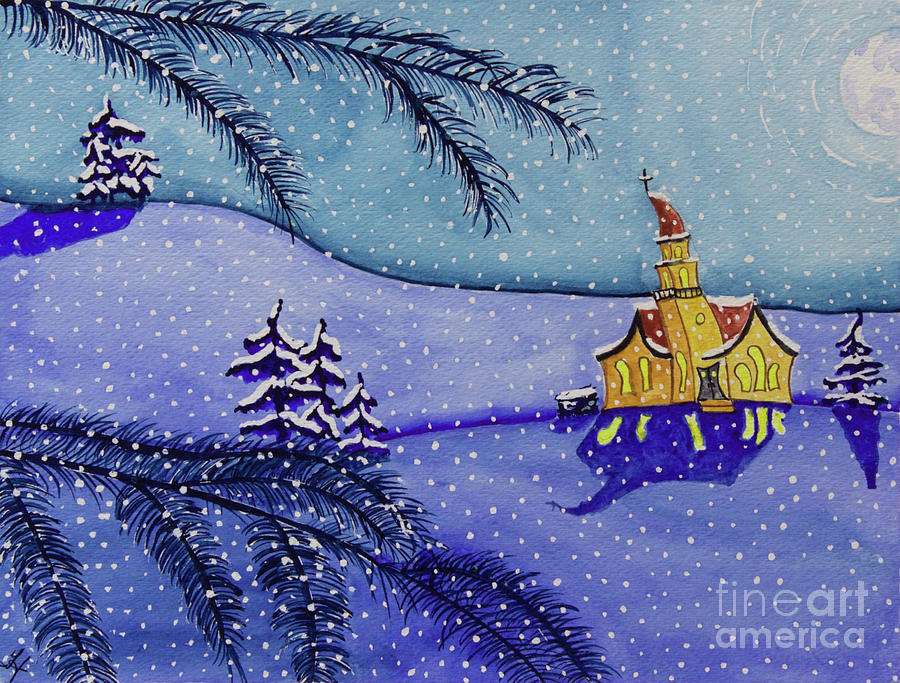 Tree Painting - Church In Snow by Tonya Hudson