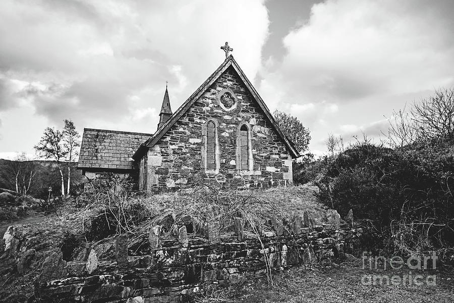 Old Stone Church in the Killarney National Park - BW Photograph by Scott Pellegrin