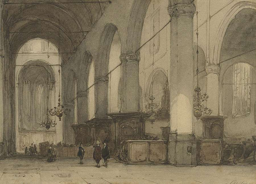 Church Interior Drawing by Johannes Bosboom
