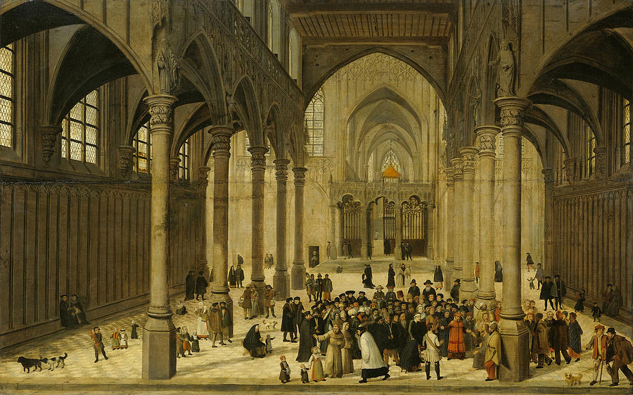 Church Interior with Christ Preaching to a Congregation Painting by Cornelis van Dalem