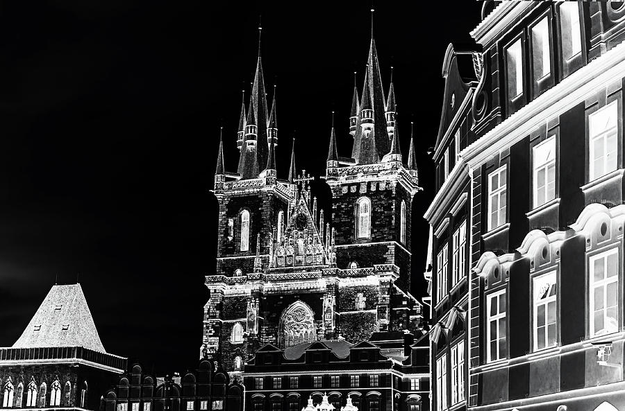 Architecture Photograph - Church of Our Lady before Tyn. Night Prague by Jenny Rainbow