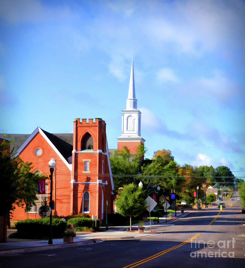 Church on Main Street - Christiansburg Virginia  Photograph by Kerri Farley