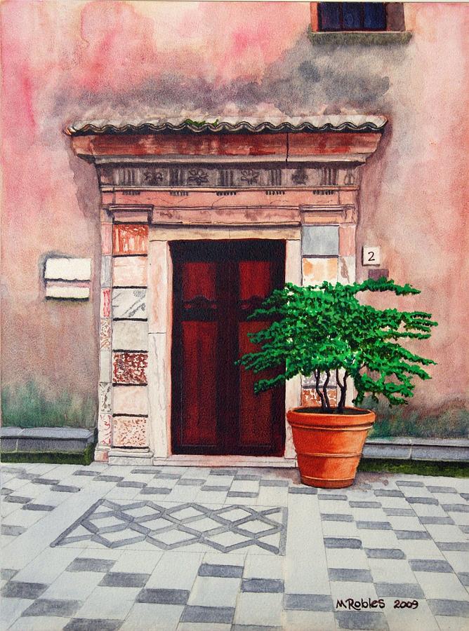Landscape Painting - Church Side Door - Taormina Sicily by Mike Robles