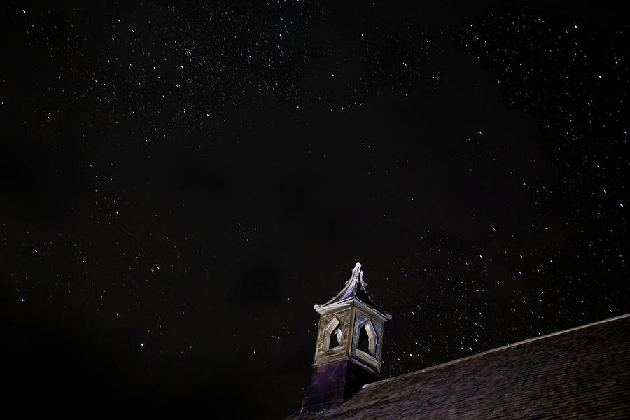 Church steeple against night stars Photograph by Karen Foley