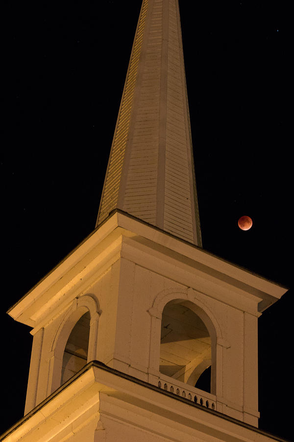 Church Steeple and Blood Moon Photograph by Tim Kirchoff
