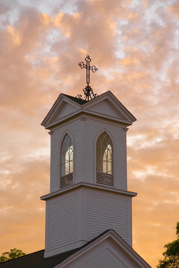 Church Steeple With Cross At Sunset Photograph by Scott Hales