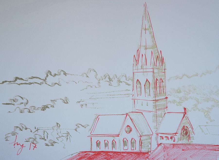 Church tower in Exeter Devon Drawing by Mike Jory