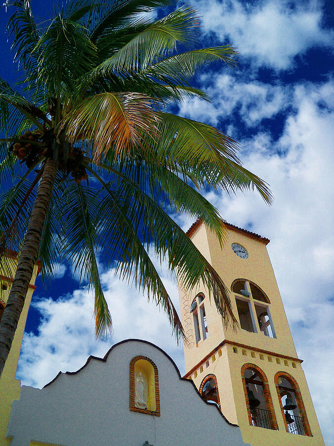 Mexican Architecture Digital Art - Church Tower In Puerta Vallarta  by Pamela Smale Williams