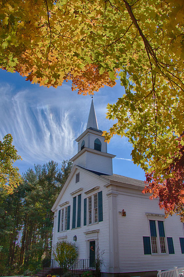 Church with Mares tails above and fall foliage below Photograph by Jeff Folger