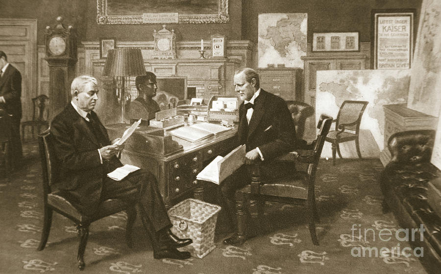 Churchill and Fisher at work Drawing by English School