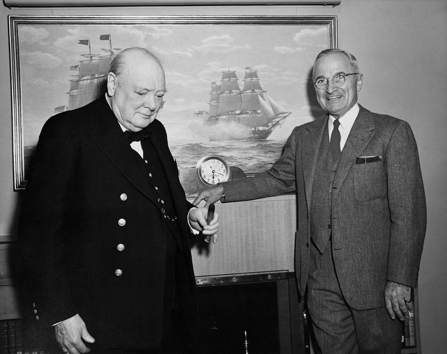 Churchill and Harry Truman on Presidential Yacht Photograph by War Is Hell Store