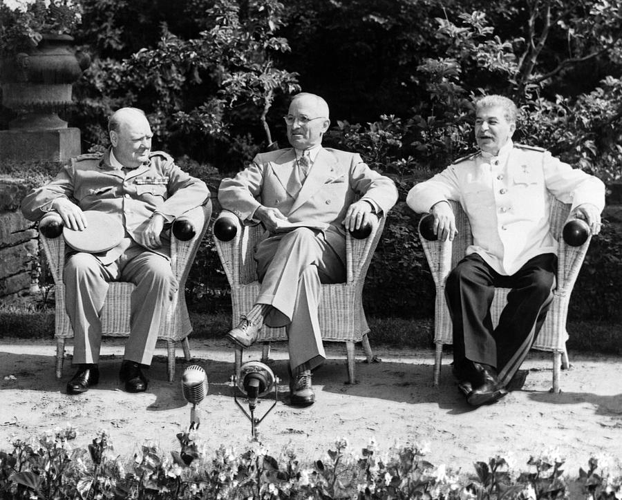 Churchill, Truman, and Stalin - Potsdam Conference - 1945 Photograph by War Is Hell Store