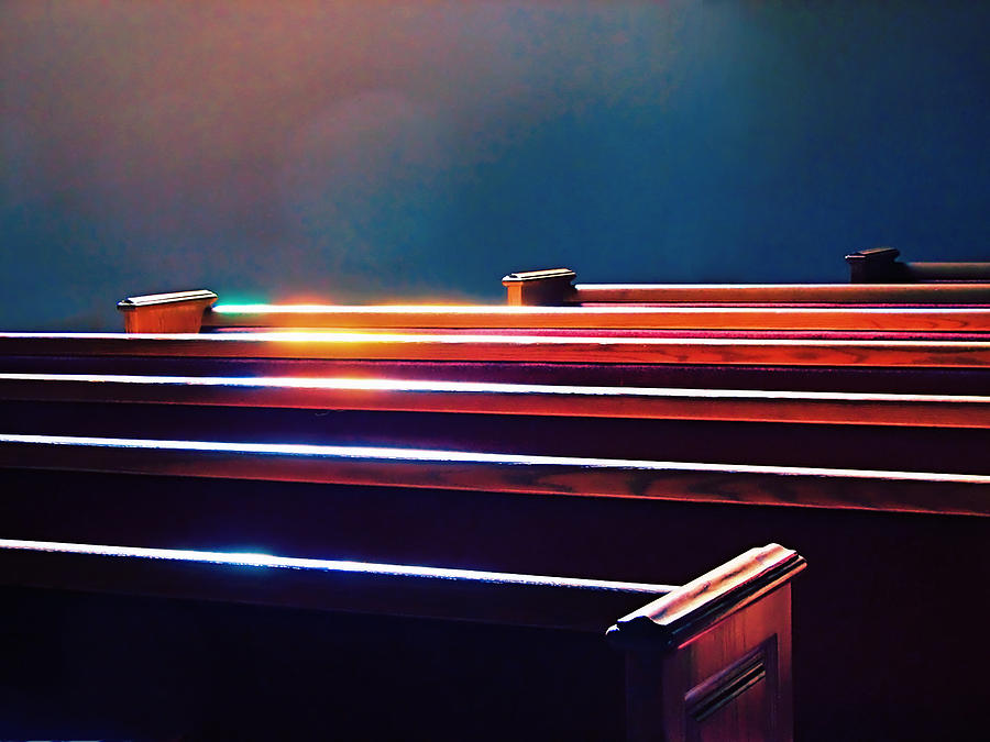 Churchlight -- Pews Under Stained Glass Photograph by Wendy J St Christopher