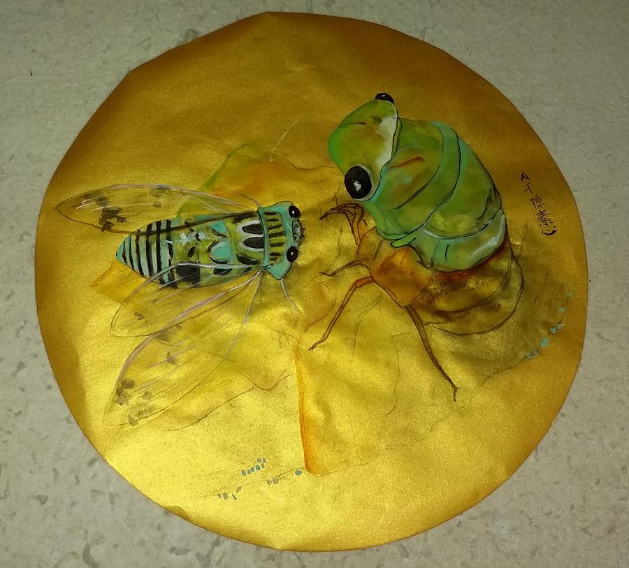 Cicada On Gold Painting by Debbi Saccomanno Chan