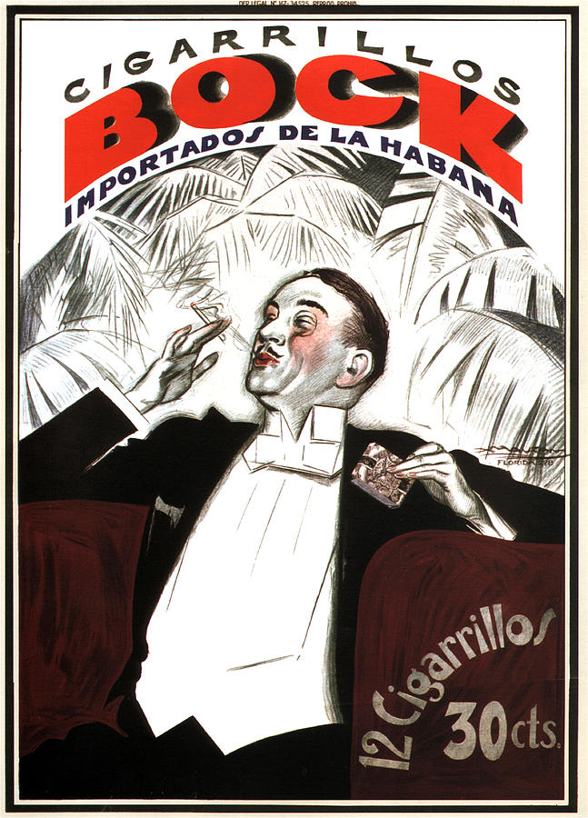 Cigarrillos Bock - Cuban Cigar - Vintage Advertising Poster Mixed Media