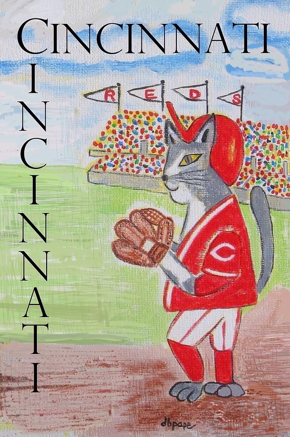 Cinci Reds Cat Painting by Diane Pape