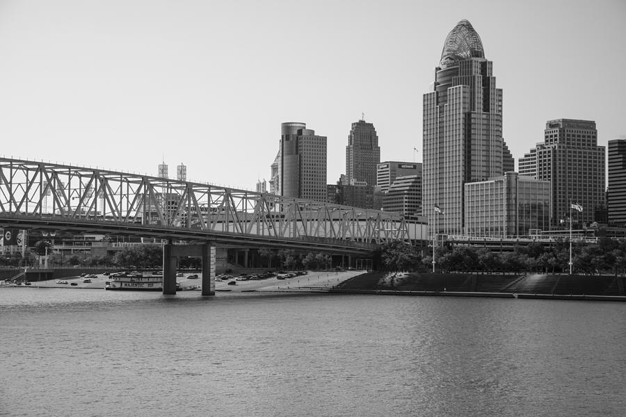 Cincinnati and Bridge Black and White  Photograph by John McGraw