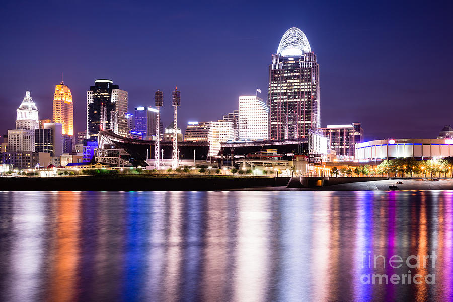 Cincinnati Photograph - Cincinnati at Night Downtown City Buildings by Paul Velgos