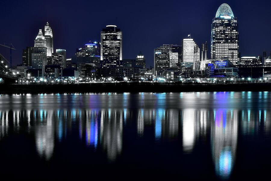 Cincinnati Black and White Lights in the Night Photograph by Frozen in Time Fine Art Photography