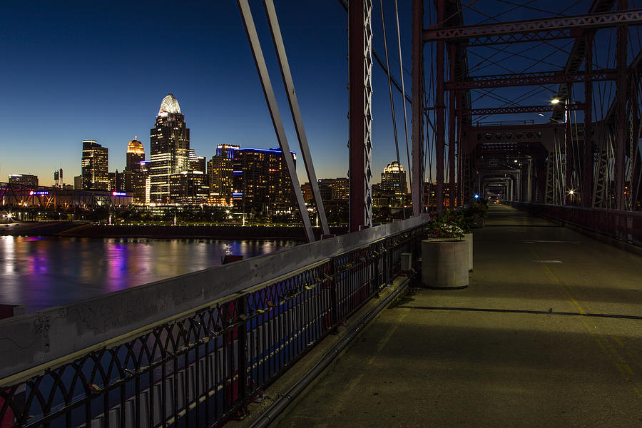 Cincinnati Bridge ad Blue Hour  Photograph by John McGraw
