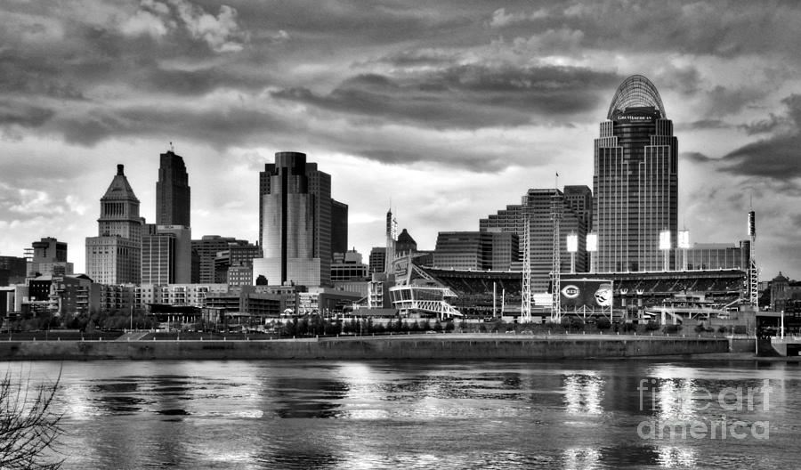 Cincinnati Evening Home Game Black and White Photograph by Mel Steinhauer