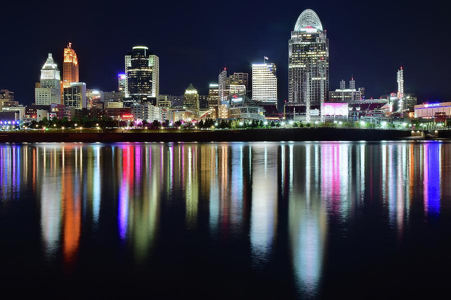 Cincinnati Photograph - Cincinnati Late Night Lights by Frozen in Time Fine Art Photography