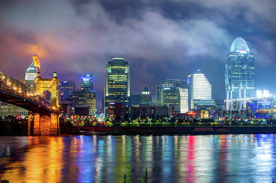 Cincinnati Night Skyline Cityscape Downtown Photograph by Gregory Ballos