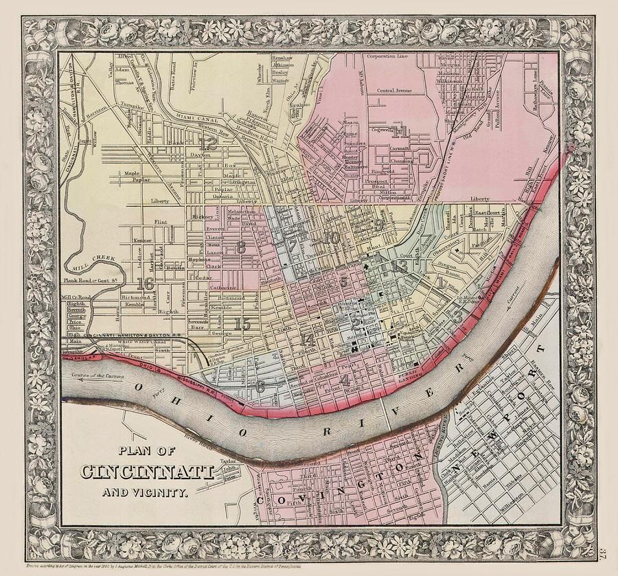 Cincinnati Ohio 1864 Map Digital Art by Movie Poster Prints