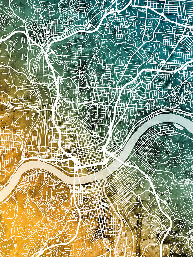 Cincinnati Digital Art - Cincinnati Ohio City Map by Michael Tompsett