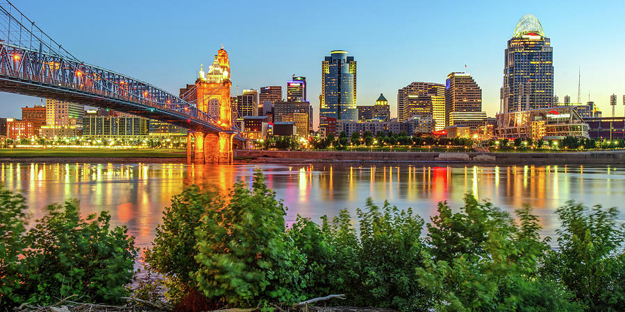 Cincinnati Ohio Downtown Skyline Panoramic Print - Color Photograph by Gregory Ballos