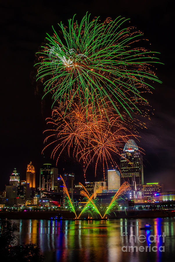 Cincinnati Ohio Reds Fireworks - Orange and Green Photograph by Ina ...