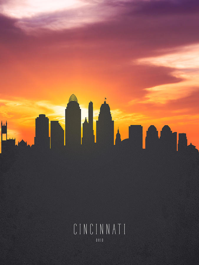 Cincinnati Ohio Sunset Skyline 01 Painting